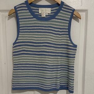 ST JOHN Vintage Striped Blue and White Sleeveless Top S